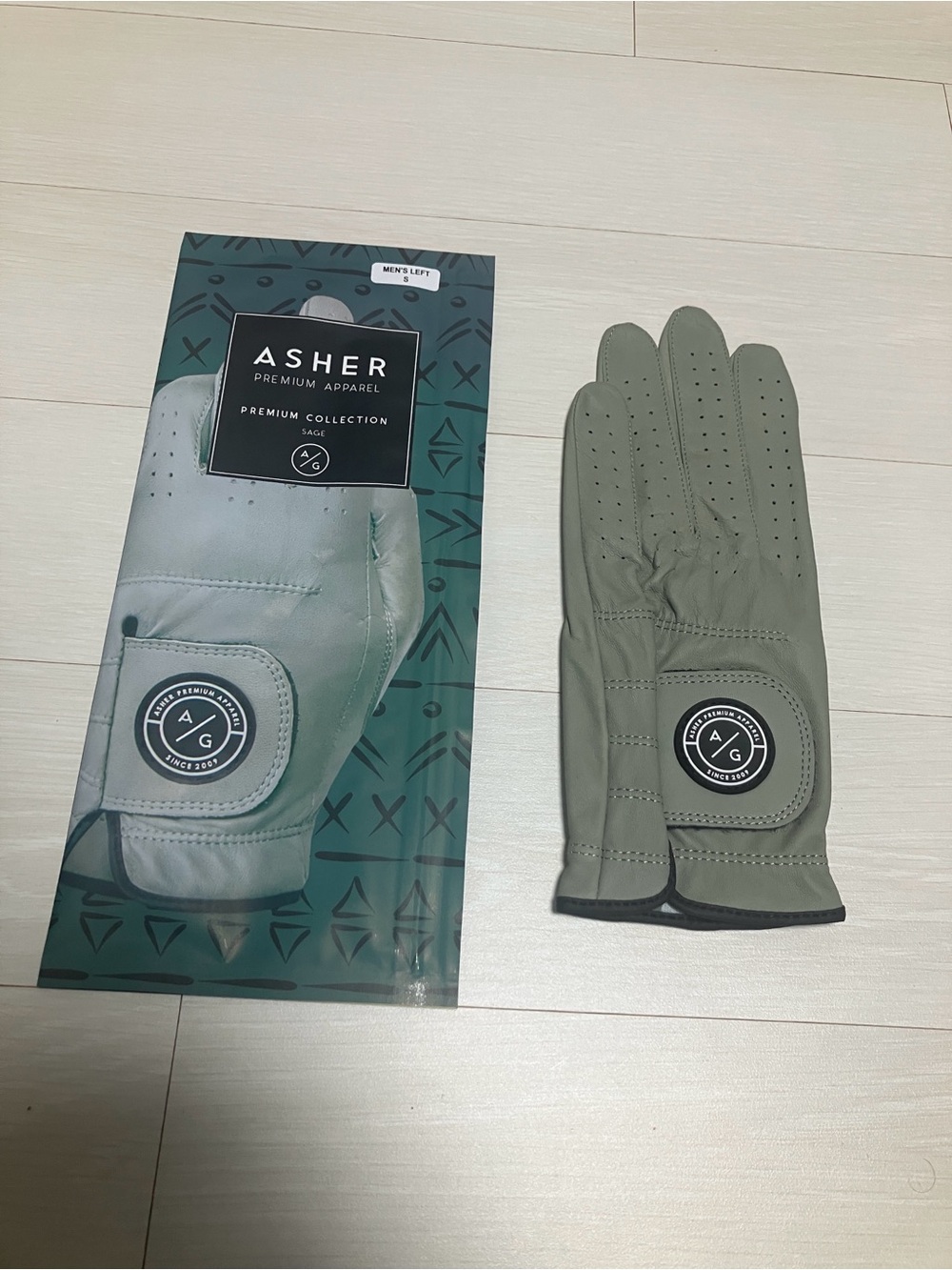 Asher Mens gold glove small sage